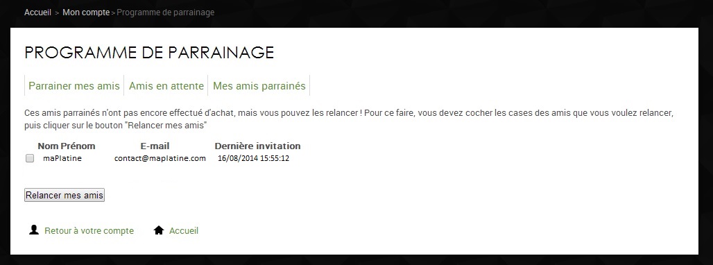 Accessibilité au programme de parrainage maPlatine.com